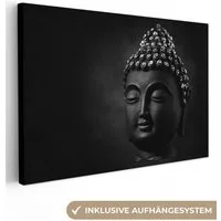 OneMillionCanvasses® Leinwandbild Buddha - Schwarz - Gesicht, Fotodruck (1 St), Leinwand Bilder Klein, Wand Dekoration Aesthetic 30x20 cm