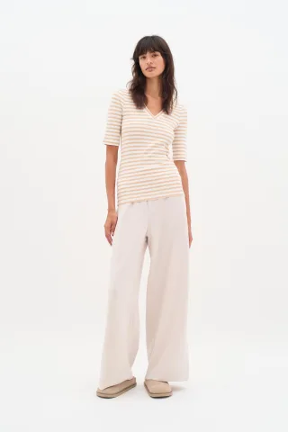 Jerseytop Slim fit Alabaster/Pure White stripe beige