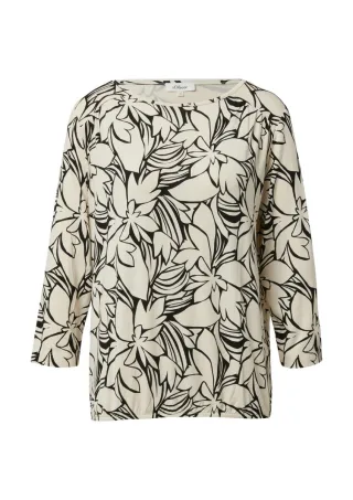 s.Oliver Red Label - Shirt mit 3/4-Ärmeln und floralem Allover-Print beige/schwarz - Gr. - 34