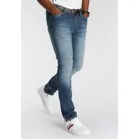 DELMAO Stretch-Jeans "Reed" gerader Beinschnitt, Used-Look-Waschung, niedrige Leibhöhe