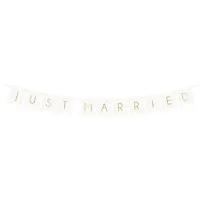 partydeco Girlande, Girlande Just Married 155x15cm Papier Hochzeit Weiß / Gold