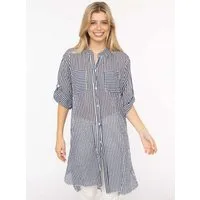 Zwillingsherz Longbluse "Kida" One Size, Streifen, Knopfleiste, Brusttaschen, 3/4-Arm