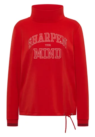 CECIL - Langarm Shirt mit Stehkragen und Wording flame red - Gr. - L