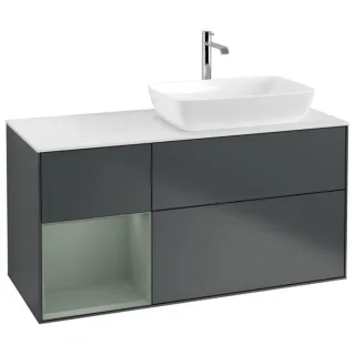 Villeroy und Boch Finion Waschtischunterschrank G801GMHG 120cm, Abdeckplatte white matt, Emotion, Regale Olive matt lacquer, Midnight Blue Matt Lacquer
