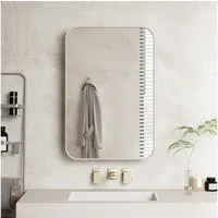 Celya Spiegelschrank Moderner Wand-Badezimmerschrank,Rechteckiger Spiegelschrank (für Bad, Wohnzimmer und Schlafzimmer, Spiegelschrank mit Stauraum) Metallrahmen-Schrank mit Spiegel & einstellbaren Shelves,Weiß