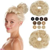 LuxusKollektion Echthaar-Extension Haarteil Dutt Haargummi Gummiband Echthaar Locken-23g 613 Blond