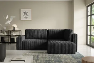 Ecksofa mit Schlaffunktion NATALIA XL in Stoff Tilia Schwarz Ottomane Rechts