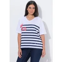 Ulla Popken T-Shirt T-Shirt Sun Kissed Oversized V-Ausschnitt Halbarm