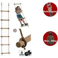 Loggyland Strickleiter mit Holzsprossen in verschiedene Längen, mit Stahlringen und weichen Seilverbindern