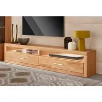 OTTO home Lowboard Ribe,180cm breit, Fronten Massivholz,4 Fächer,Kabeldurchführung, Holz massiv, Holzwerkstoff, Metall Griffe,2 Klappen