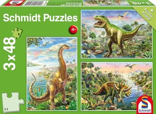 Schmidt Puzzle 56202 - Abenteuer mit den Dinosauriern [3x48 Teile]