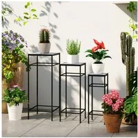 Outsunny Blumenständer 3er-Set, 71 cm hoch, aus Metall, 3 verschieden große (Pflanzenständer, 3 St., Pflanzenregal), für Wohnzimmer, Garten, Balkon, Blau+Weiß