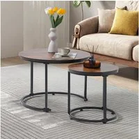 Sunsitt Couchtisch 2er-Couchtisch aus MDF & Stahlrahmen (2-tlg Beistelltisch in vintage Optik, Runde Sofatisch für Wohnzimmer, Schlafzimmer, Vintage-Braun& Schwarz)