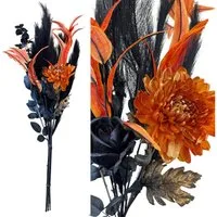 Kunstblumenstrauß - künstliche Blumen Dekozweige mit Chrysanthemen, schwarzen Federn & schwarze Rosen, Online-Fuchs, detailreiche und hochwertige Verarbeitung