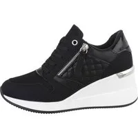 Ital-Design Damen Low-Top Freizeit Sneaker Keilabsatz/Wedge Sneakers Low in Schwarz