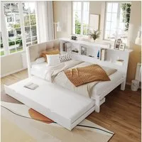 Flieks Daybett, Kinderbett 90x200cm mit Ausziehbett 90x190cm LED-Leiste USB-Aufladen