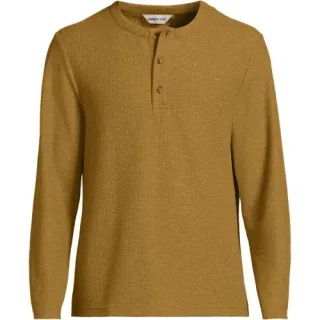 Struktur-Henleyshirt mit Leinen, Herren,  Gelb, Leinen/Polyester/Polyester-Mischung, by Lands' End