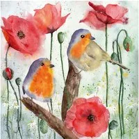 ti-flair Papierserviette, Servietten Papier 33x33cm 3-lagig Rotkehlchen und Mohnblumen 20 Stück