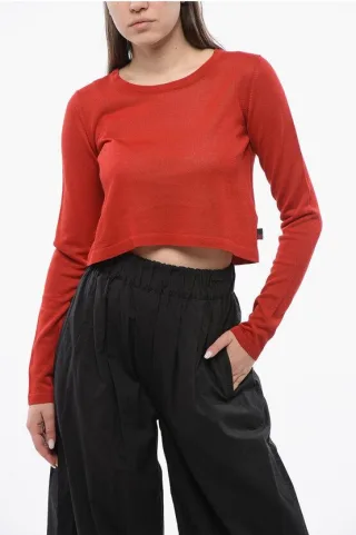 Kurzer Pullover aus Viskosemischung mit Rundhalsausschnitt in Rot