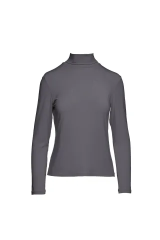 Dunkelgrauer langärmeliger Pullover mit Polokragen