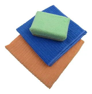 PREMIUM Profi Pflege SET Natur ECHT-Leder Schwamm 2x Microfasertuch Autoschwamm