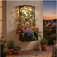 abc HOME Pflanzkübel Pflanzkasten mit Rankgitter & Solar LED – Wanddeko & Ständer, 64 cm