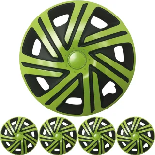 4x PREMIUM DESIGN Radkappen Radzierblenden Set "Cyrkon" 15 ZOLL in Grün Schwarz