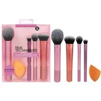 Real Techniques Make-up Set Everyday Essentials Komplett-Set für einen makellosen Make-up-Look, 5-tlg., für Foundation, Rouge, Bronzer, Lidschatten & Puder, 5-teiliges Pinsel- & Schwamm-Set