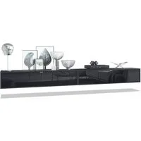 Vladon Lowboard Lana 1400 (2er-Set Tv-Kommode, mit Klappe dahinter 3 Fächer), Schwarz matt/Schwarz Hochglanz (140 x 29 x 37 cm)