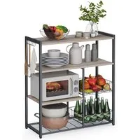 VASAGLE Küchenregal Standregal, Bäckerregal, Mikrowellenregal, 2 Metallkörben, Haken und Regalablagen, 35 x 80 x 93,5/95 cm