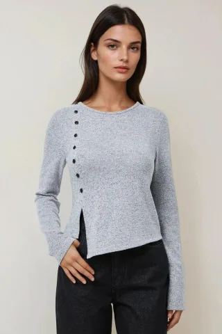 Strukturiertes Langarm-Button-Down Slim Fit Top