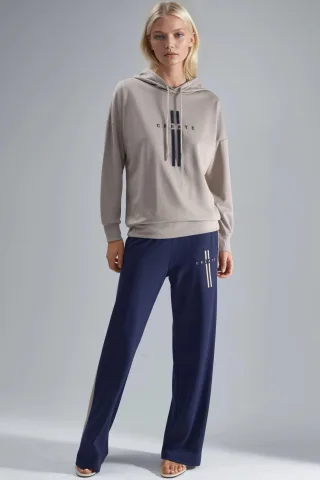 Modal Touch Kapuzen-Sweatshirt & gestreifte Detail-Hosen Set
