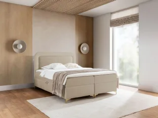 Boxspringbett Schlafzimmerbett WILLOW 180x200cm Stoff Puente Beige
