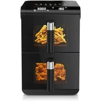 Arendo Heißluftfritteuse mit 2 Kammern Übereinander, XXL Dual Zone Airfryer 11L, Doppelkammer, 2800 W, mit Zubehör, Umluft Backofen, Sichtfenster, fettarmes gesundes Kochen