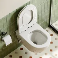 HOROW Dusch-WC Taharet -WC mit Softclose Toilettensitz, spülrandlose Toilette, Toilette mit Bidet-Funktion, Abgang waagerecht, Set, Wand-WC mit WC-Sitz Absenkautomatik