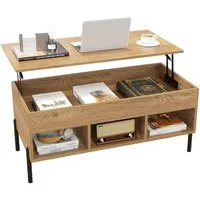 COSTWAY Couchtisch Wohnzimmertisch höhenverstellbar, mit Stauraum, Holz