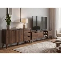 Beautysofa Wohnzimmer-Set NOREL 2-teilig Kommode 160 cm + TV-Schrank 180 cm, (modernes Wohnzimmermöbel-Set mit Schubladen, Türen, offenen Fächern, Holzbeinen, ABS-Kanten), Erhältliche Farben: Warmia Walnuss und Cashmere