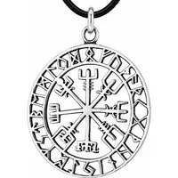 Kiss of Leather Kettenanhänger Wikingerkompass Anhänger Silber Wikinger Kompass Vegvisir Runen Weg
