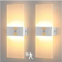 oyajia LED Wandleuchte LED Wandleuchte mit Bewegungsmelder, 2200mAh Akku USB Treppenlicht, Warmweiß, Innenbeleuchtung Nachtlicht, USB Aufladbare Acryl Wandbeleuchtung 27cm