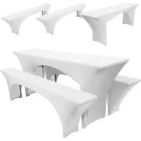 BlingBin Hussen-Set Biertischhussen Set 220x50cm Stretch Tischhusse mit 2 Bierbankhussen, Festzeltgarnitur Hussen, Stretch Hussen für Bierzeltgarnitur, Weiß