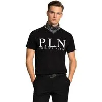 PHILIPP PLEIN T-Shirt Platinium Cut P.L.N. Rundhals Shirt Rohe Schnittkanten, Zwei-Nadel-Steppung, Gerippter Rundhals