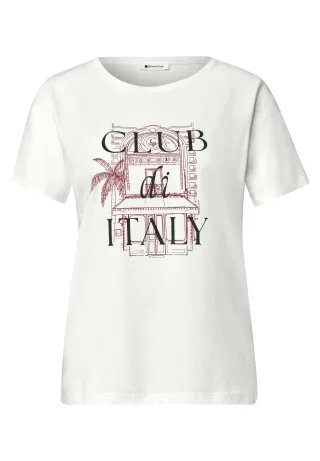 Street One - T-Shirt mit Rundhals und Artwork off white - Gr. - 34