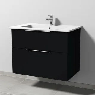 Sanipa 3way Keramik-Set Venticello Keramik-Waschtisch und Unterbau mit 2 Auszügen, Schwarz-Matt UF32308