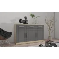 Küchen-Preisbombe Kommode PARIS 3F-3S Wohnwand Wohnzimmer Anbauwand Grau + Sonoma Eiche
