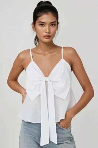 V-Ausschnitt Bluse aus weicher Qualität mit Schleifen-Detail