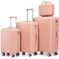 i@home Kofferset 14"/19"/24"/28" 4-teiliger Koffer, 4 Rollen, (4 tlg., 1 Kosmetiktasche, 1 Handgepäck, 2 Aufgabegepäck), zwei Größen mit Seitenhandgriffen, Aufhängehaken & Schutzfüßen