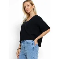 SASSYCLASSY Kurzarmshirt Musselin Shirt mit V-Ausschnitt für Damen Shirt mit verspielter Schnürung am Rücken Hellbeige Schwarz Altrosa