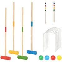 Clanmacy Spielzeug-Gartenset Krocket Spiel Croquet Set für 4 Spieler Outdoor Gartenspiel aus Holz
