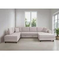 Trends by HG Wohnlandschaft Moritz U-Form, B: 324 cm, mit Schlaffunktion, Bettkasten & Zierkissen
