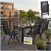 Juskys Garten-Essgruppe Milano, (7-tlg), 6 Gartenstühlen plus Tisch - Stühle klappbar und verstellbar